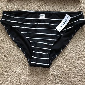 NWT Old Navy black stripe bikini bottoms small.